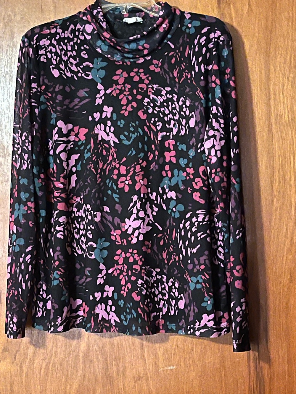Tribal Long Sleeve Floral Print Black with Purple Pink & Teal XL Lined Vintage